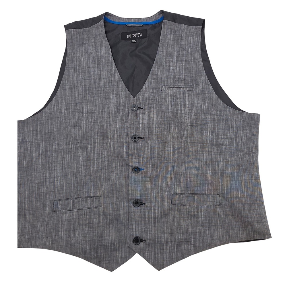 Tranquility & Mayhem Suit Vest Mens 3XL Gray Textured 5-Button Waistcoat